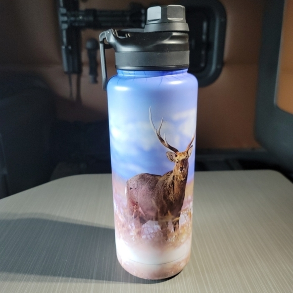 40 oz Tumbler Buck Deer Wilderness Hunting Wildlife Stainless Steel Bottle NWOT